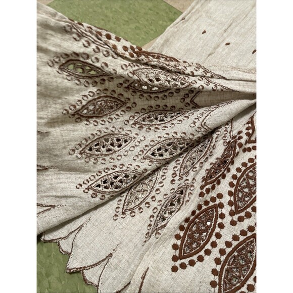 Womens Sleeveless Gauze Cotton Embroidered Midi Dress Brown Tan From India 46 S - Picture 4 of 6